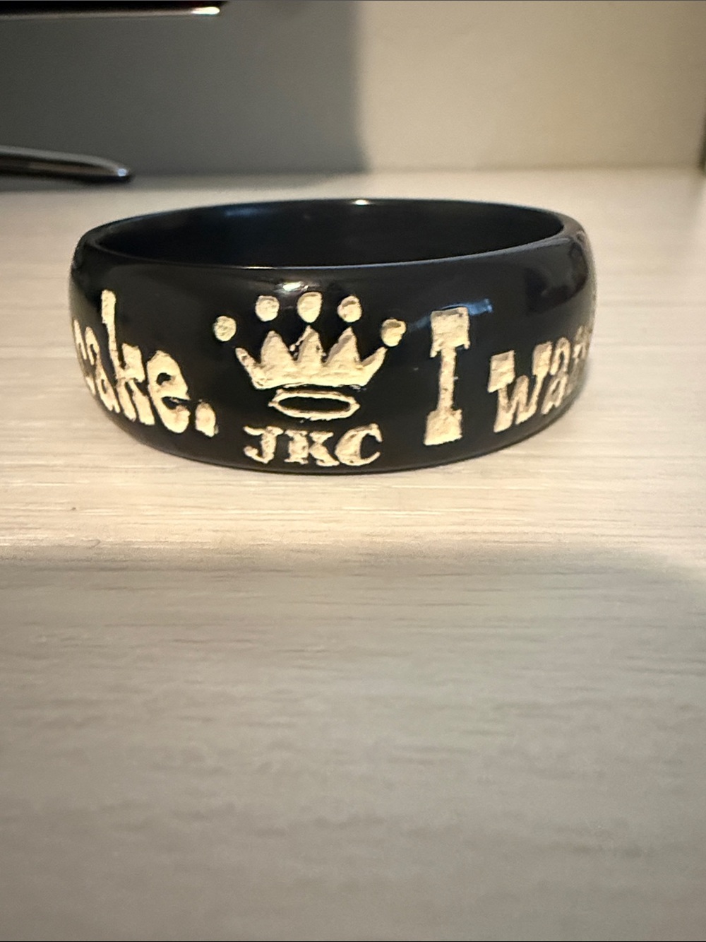 Jessica Kagen Cushman Black Resin Bangle with Gold Crown Accent